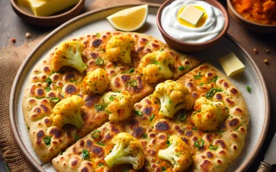 DALL·E 2025-02-22 20.38.41 – A plate of Gobhi Paratha served with butter, yogurt, and pickles. The paratha is golden brown and stuffed with spiced grated cauliflower, giving it a DALL·E 2025-02-22 20.38.41 - A plate of Gobhi Paratha served with butter, yogurt, and pickles. The paratha is golden brown and stuffed with spiced grated cauliflower, giving it a