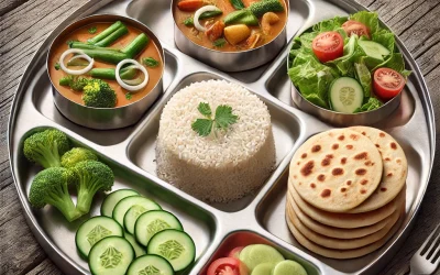 DALL·E 2025-02-22 22.23.14 – A realistic photograph-style image of a Student_Tiffin Special meal served on a stainless steel thali. It includes two vegetable dishes (8oz) in small DALL·E 2025-02-22 22.23.14 - A realistic photograph-style image of a Student_Tiffin Special meal served on a stainless steel thali. It includes two vegetable dishes (8oz) in small