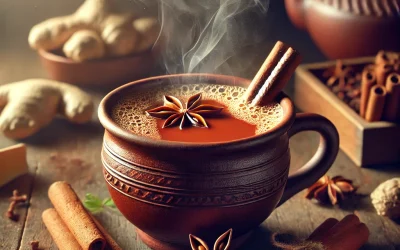 DALL·E 2025-02-22 22.49.57 – A realistic image of Masala Chai served in a traditional clay cup, with steam rising. The tea has a rich, deep brown color and is surrounded by spices DALL·E 2025-02-22 22.49.57 - A realistic image of Masala Chai served in a traditional clay cup, with steam rising. The tea has a rich, deep brown color and is surrounded by spices