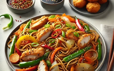DALL·E 2025-02-22 23.27.33 – A realistic image of a Chicken Hakka Platter, featuring stir-fried Hakka noodles with tender pieces of chicken, mixed bell peppers, carrots, and onion DALL·E 2025-02-22 23.27.33 - A realistic image of a Chicken Hakka Platter, featuring stir-fried Hakka noodles with tender pieces of chicken, mixed bell peppers, carrots, and onion